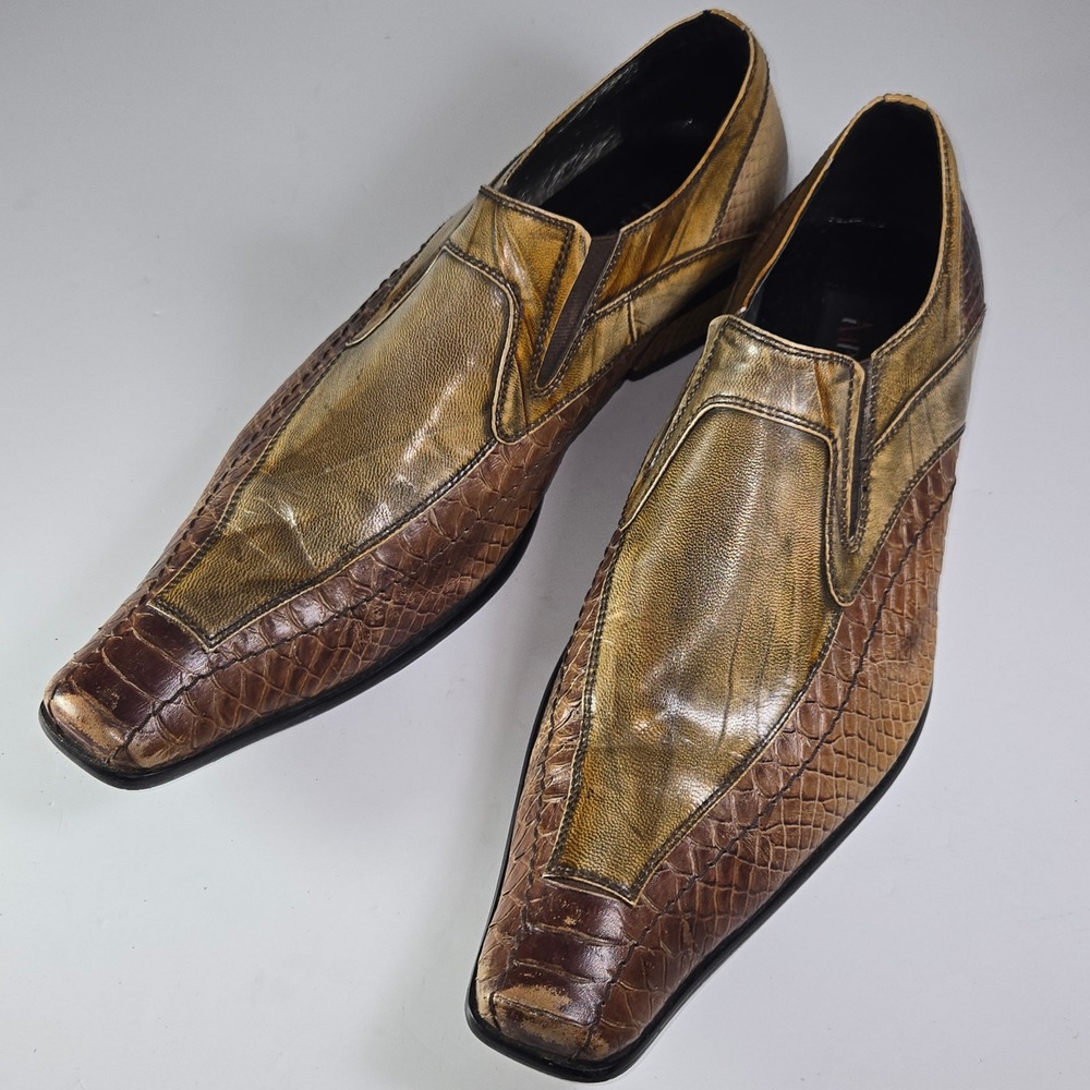 Impulse Mens Slip On Loafer Shoes Square Toe Snake Embossed Metallic Gold‎ 10.5M